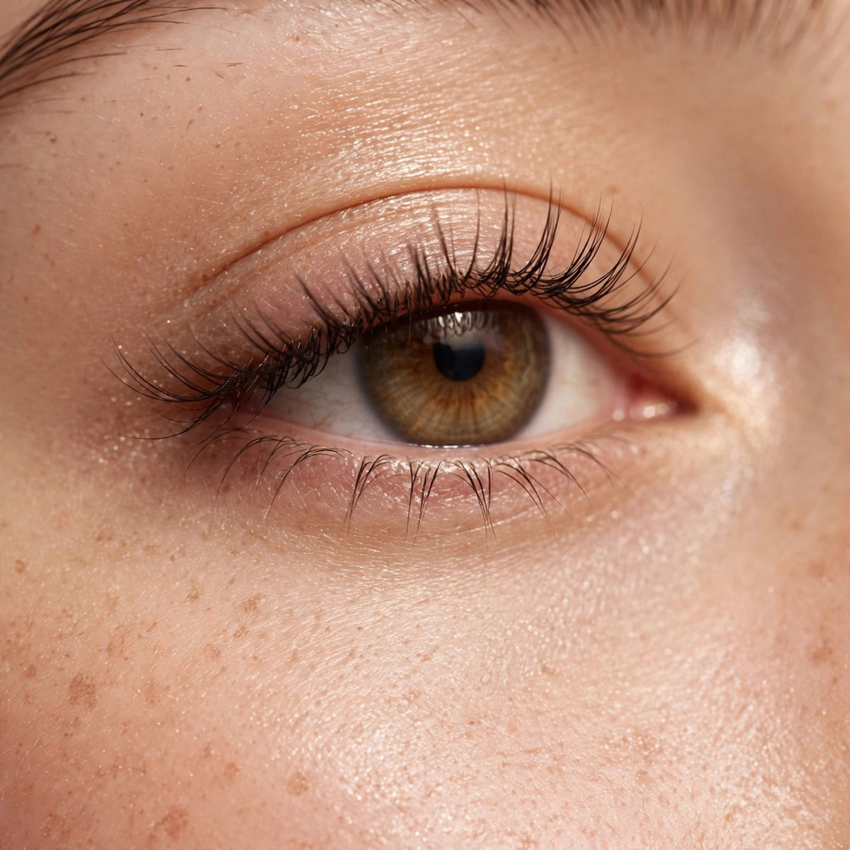 Soft 1 false lashes worn, eye close-up