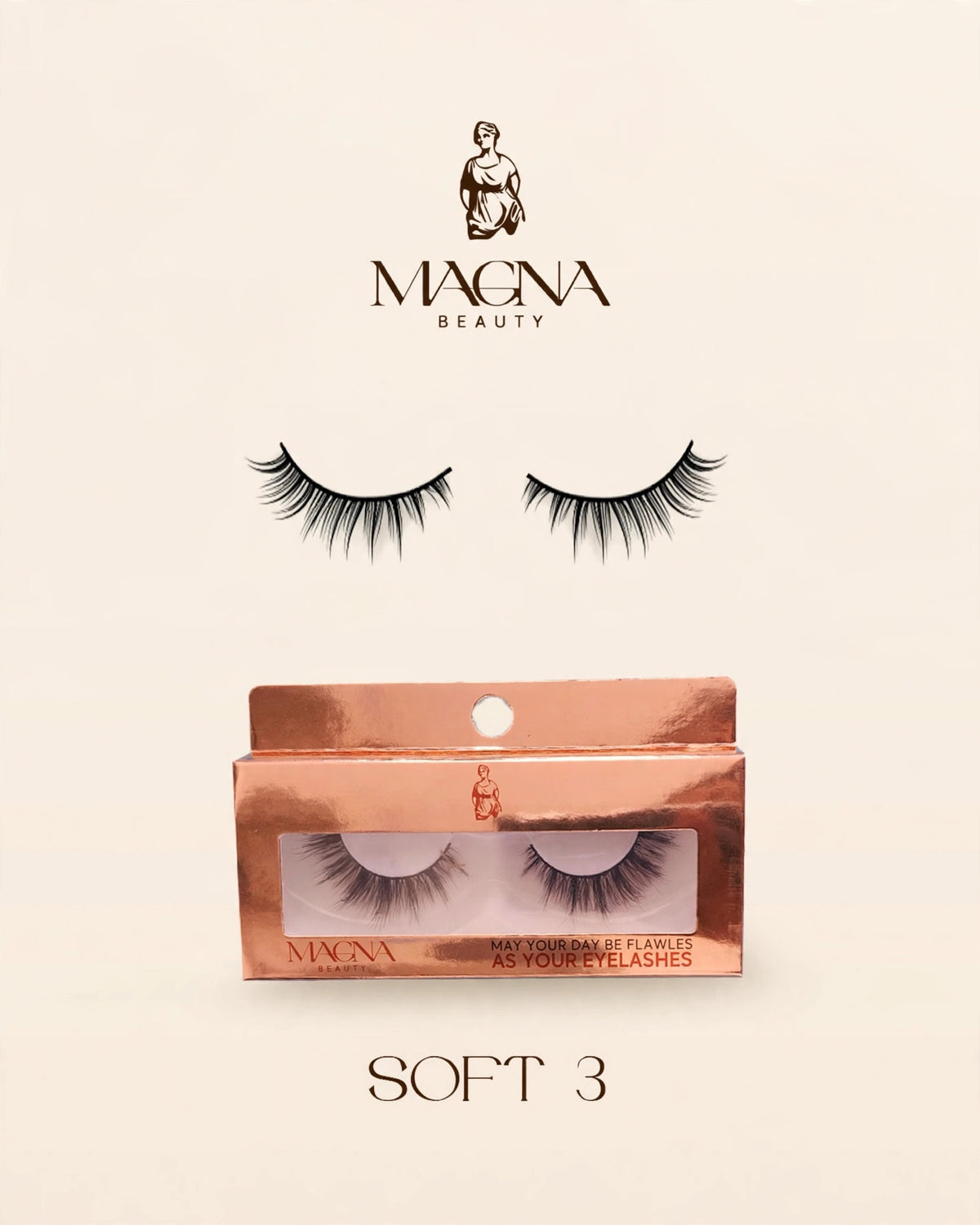 Magna Beauty Soft 3 mink false lashes with rose-gold box