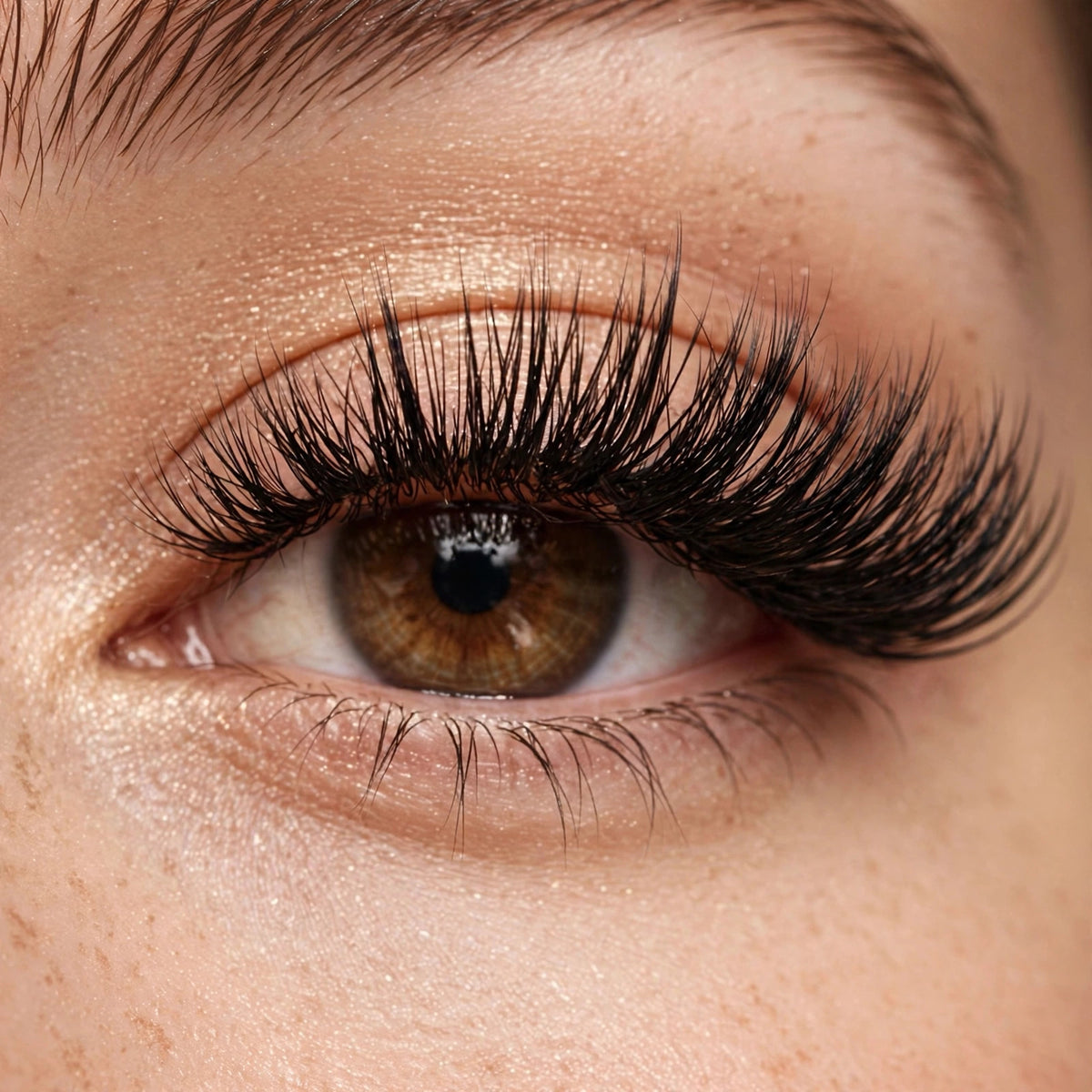 Extra 3 false lashes worn, eye close-up
