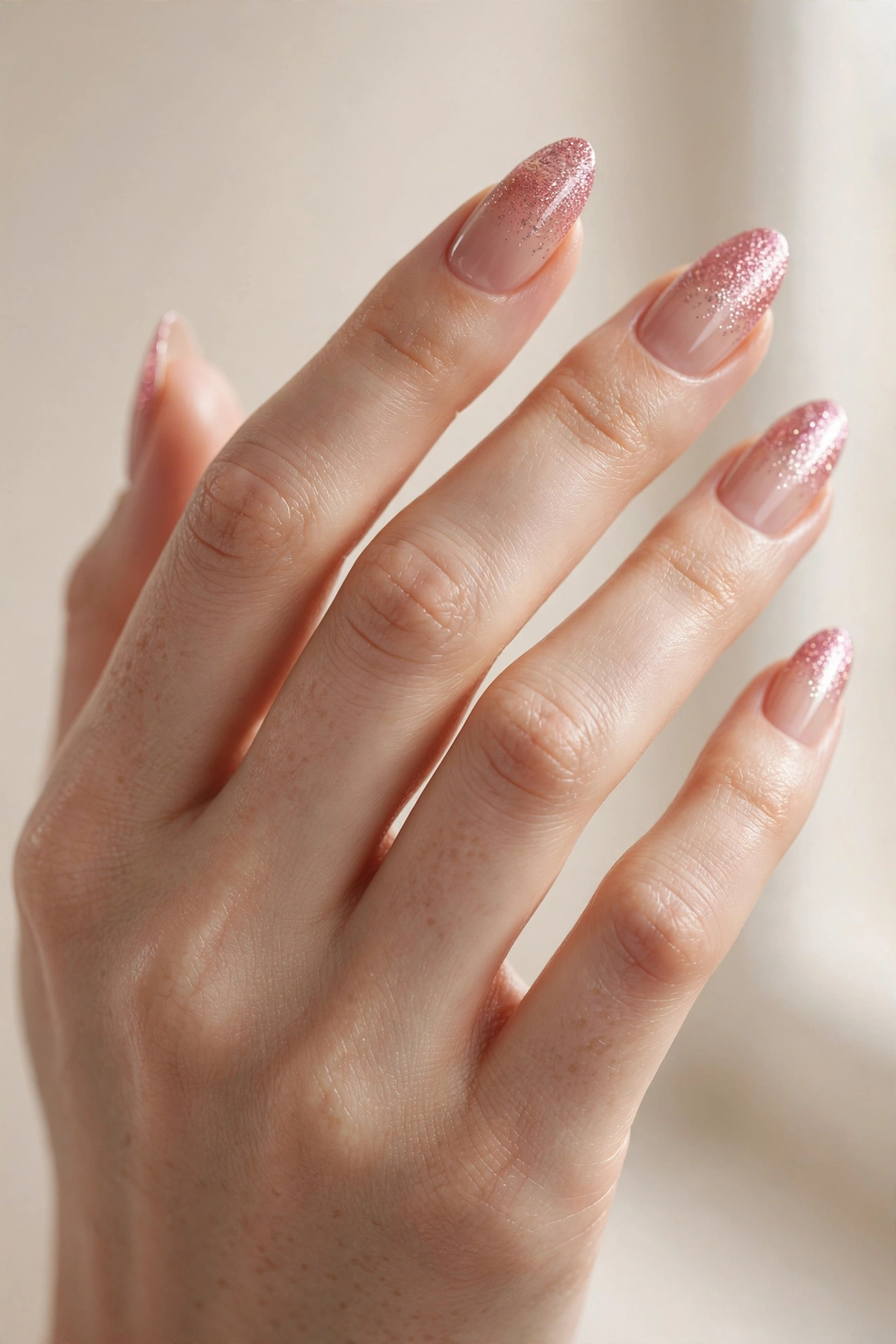 Magna Beauty BLUSH SPARKLE press-on nails worn