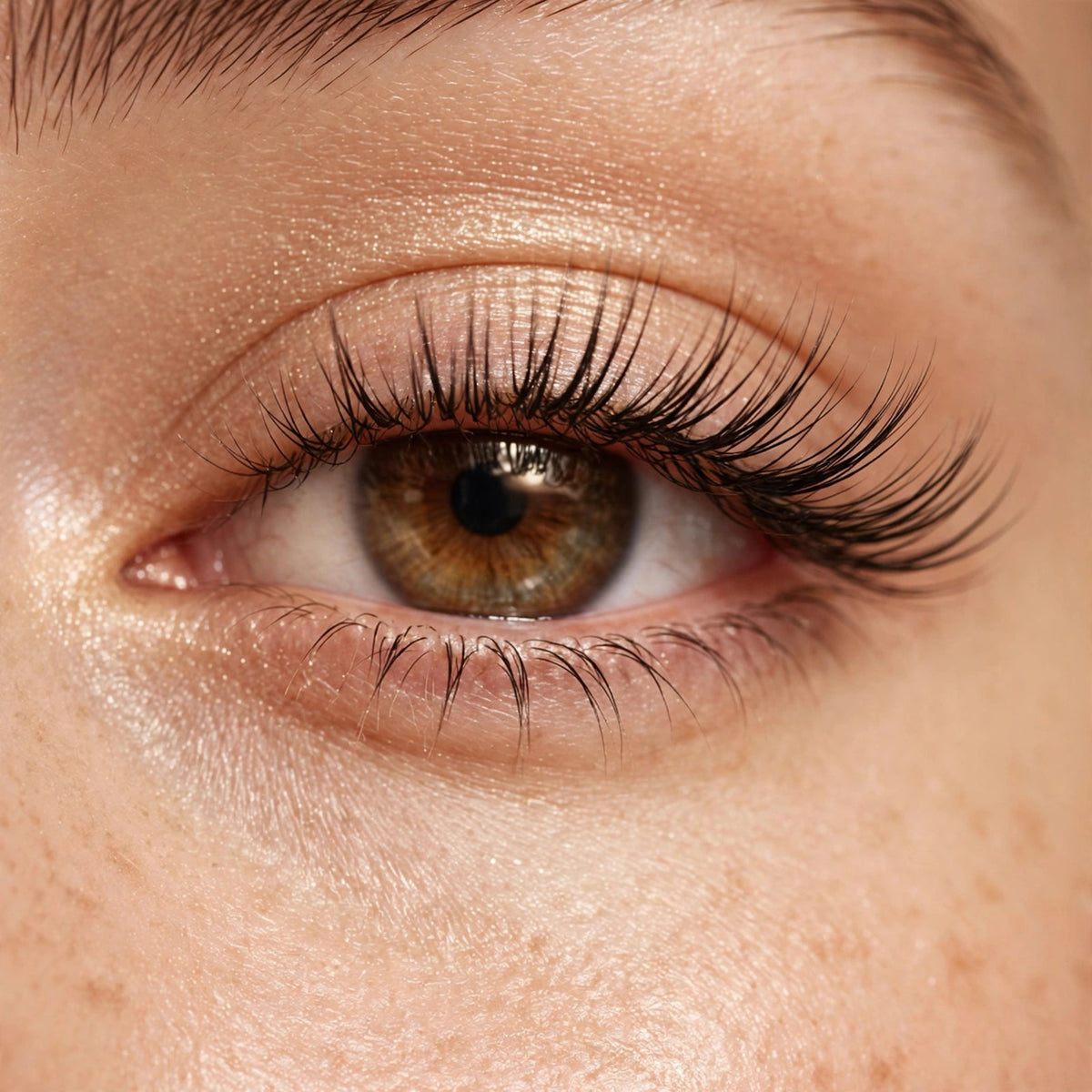 Soft 2 false lashes worn, eye close-up