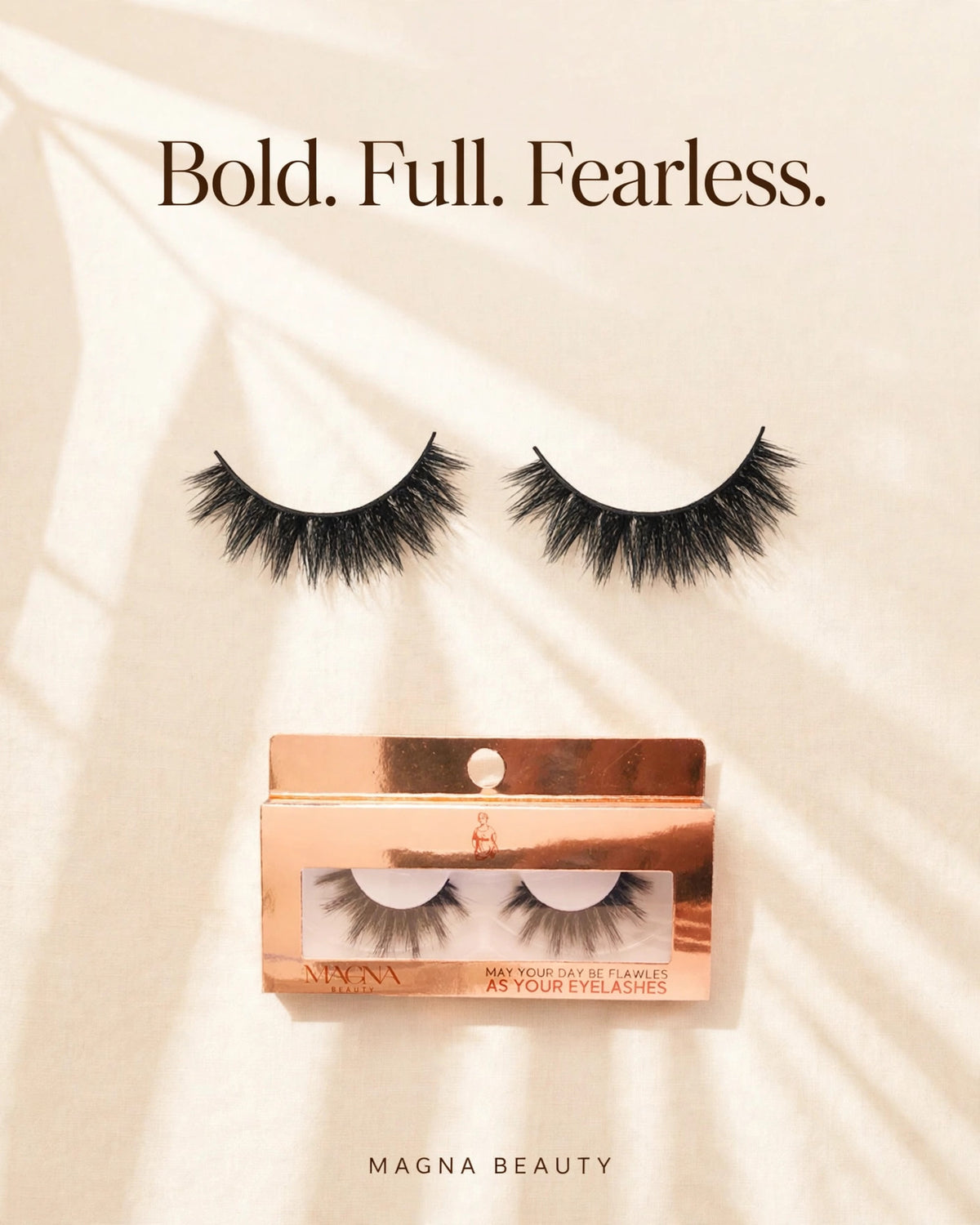 Magna Beauty Extra 1 lashes and box: Bold. Full. Fearless.