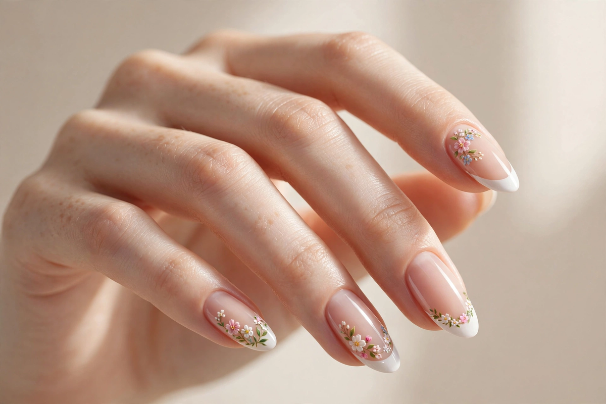 Magna Beauty FLOWER FRENCH press-on nails worn