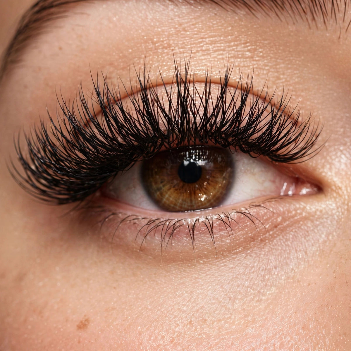 Extra 4 false lashes worn, eye close-up