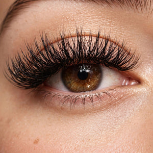 Extra 4 false lashes worn, eye close-up